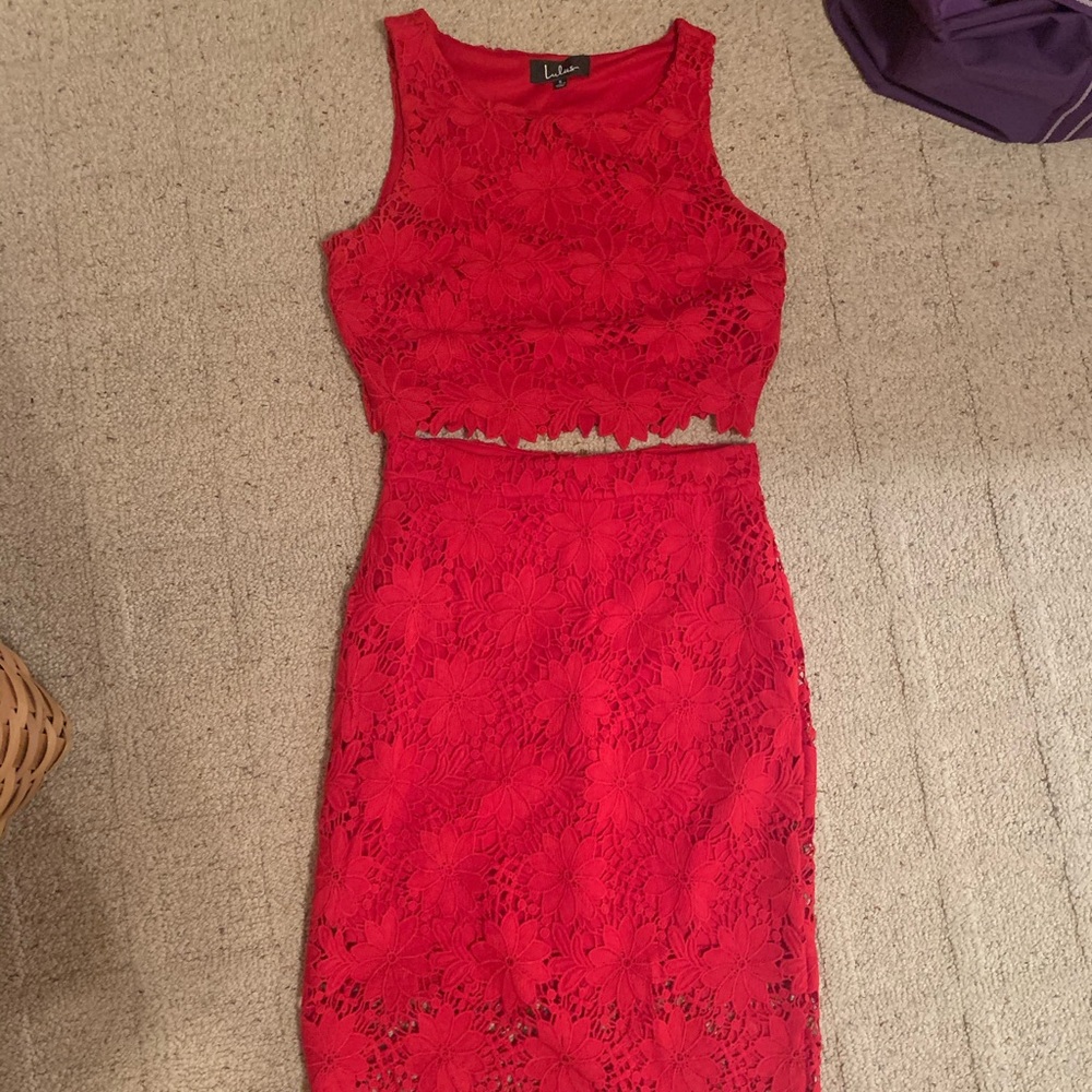 Lulu’s ‘Look at me wow Red lace two-piece dress